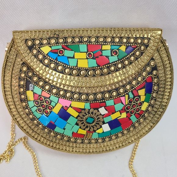 RAMLA Kimy's Metal & Muti-Color Mosaic Handmade Artisan Crossbody Purse--$149 - Picture 1 of 9